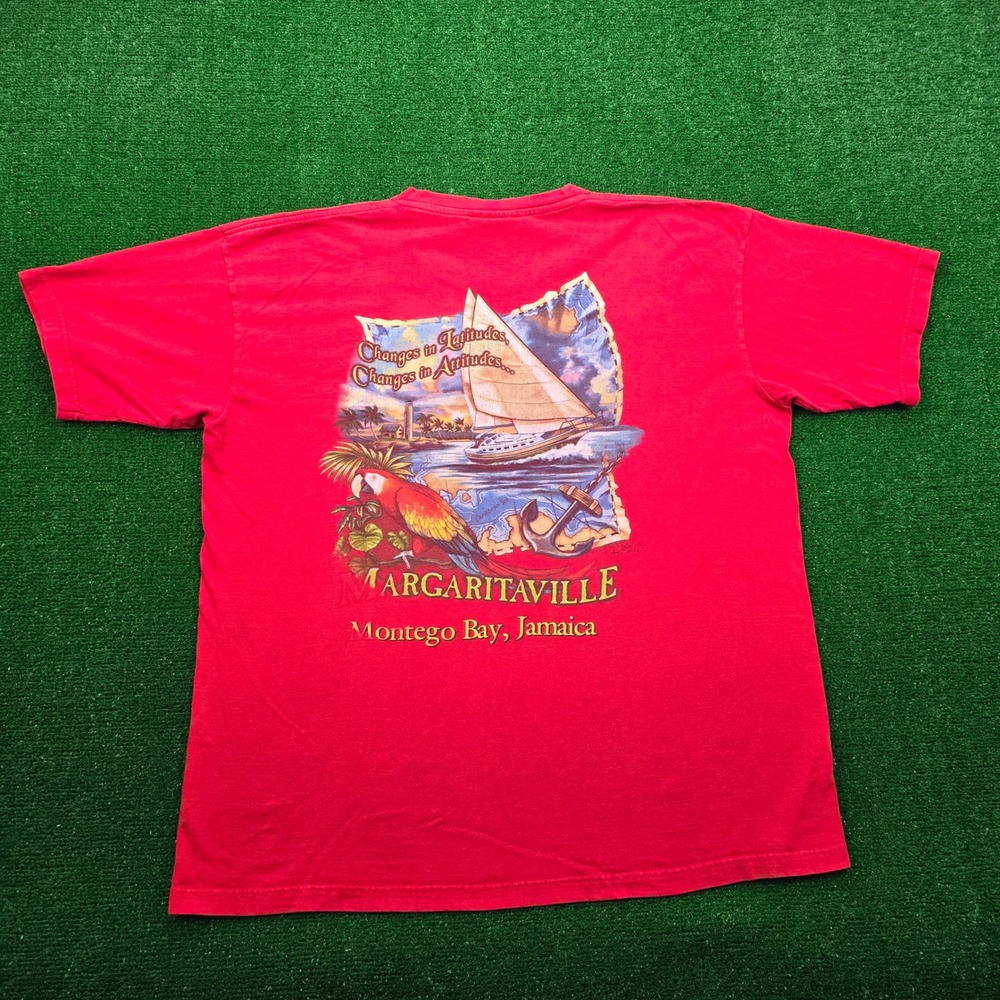 Margaritaville Tshirt Mens XL Red Montego Bay Jamaica Ship Parrot Vintage 2005